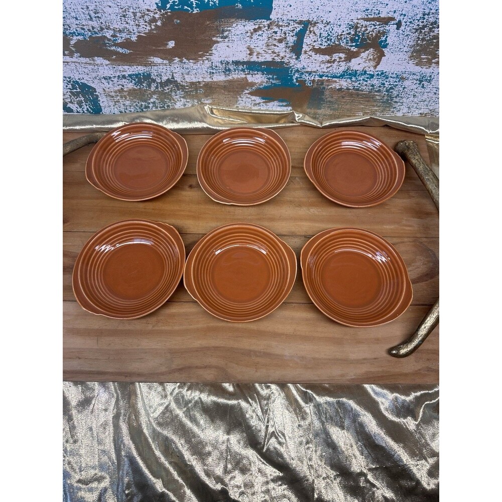 6  Fruit Berry Bowls Yorktown Blue Edwin M Knowles Embossed Rings 1930s